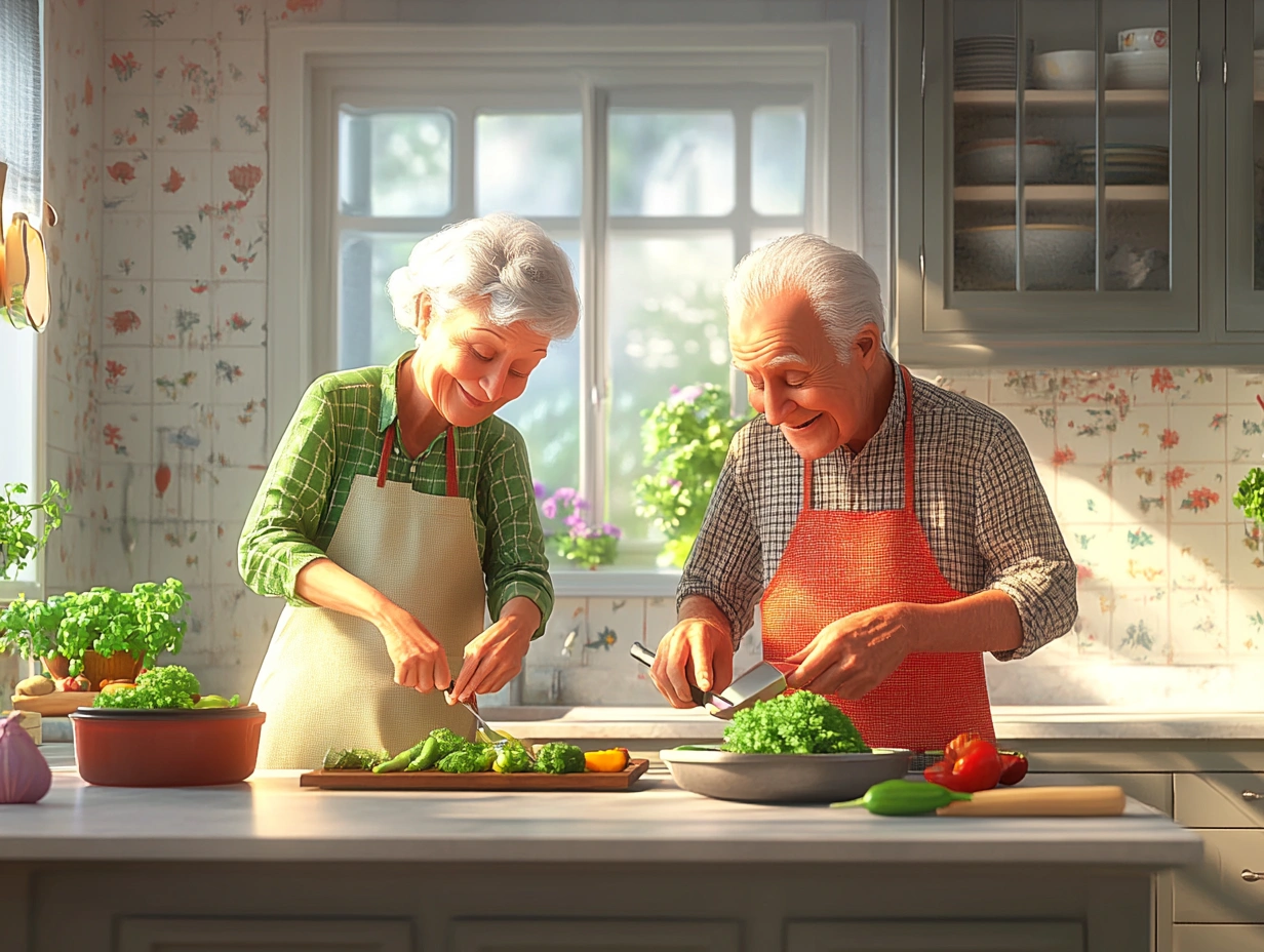 Щасливі люди поважного віку насолоджуються здоровою їжею